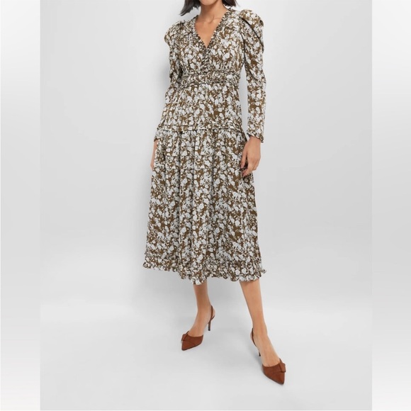 Tuckernuck Dresses & Skirts - Hyacinth‎ House Olive and White Floral Tiered Midi Dress Size XS